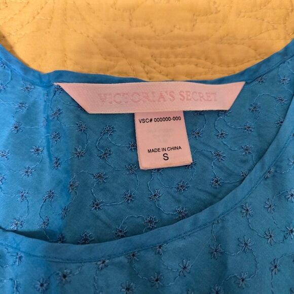 Vintage 90’s Victoria’s Secret PJ Set S Blue Floral Tank Micro Shorts Eyelet - Picture 6 of 9